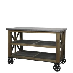 Chic Antique Kücheninsel auf Rädern mit Zinktop und Regalen