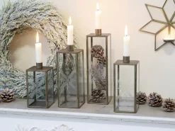 Chic Antique Kerzenständer Glas und Metall mit Schliff