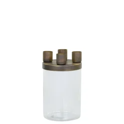 Chic Antique Kerzenständer mit Glas mit 4 Haltern, Messinglook