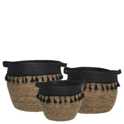 Chic Antique Körbe mit schwarzen Fransen 3er Set