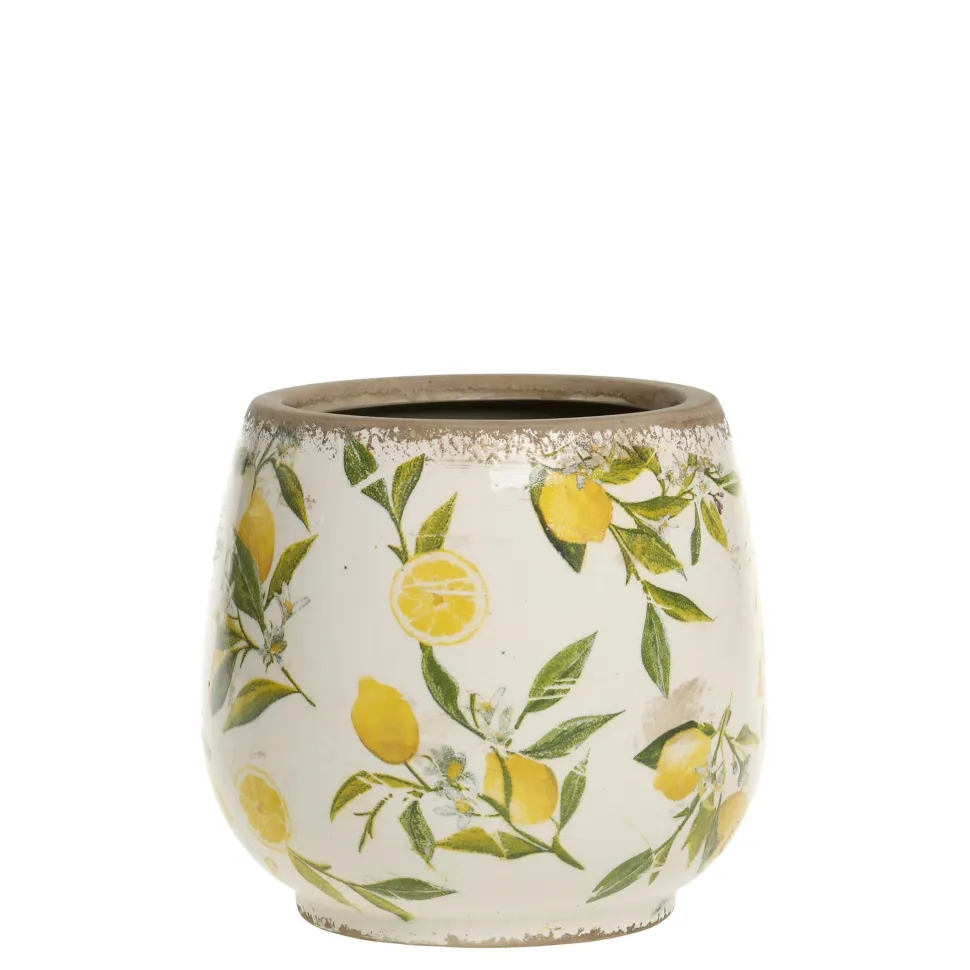 Chic Antique Limone Blumentopf, bauchig mit Zitronenmotiv