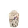Chic Antique Steingut Vase mit Blumenmotiv