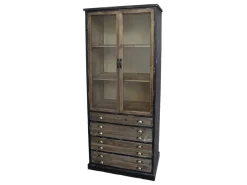 Chic Antique Vitrinenschrank mit Glastüren und 4 länglichen Schubladen