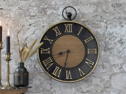 Chic Antique Wanduhr antik schwarz, messingfarben