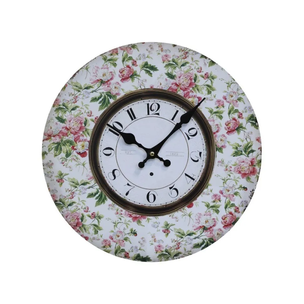 Chic Antique Wanduhr Flower Power