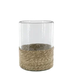 Chic Antique Windlicht mit geflochtenem Boden, Glas