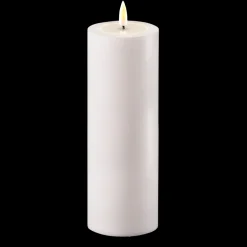 Deluxe Homeart LED Real Flame Outdoor Stumpenkerze weiß