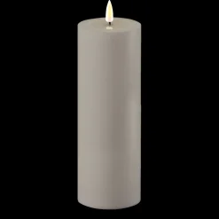 Deluxe Homeart LED Real Flame Outdoor Stumpenkerze grau