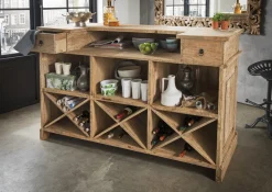 Faktorei Bar-Tresen Schrank Mangoholz massiv mit Beschriftung