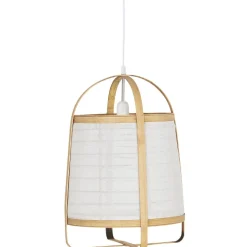 IB Laursen Hängelampe aus Bambus mit weissem Stoff