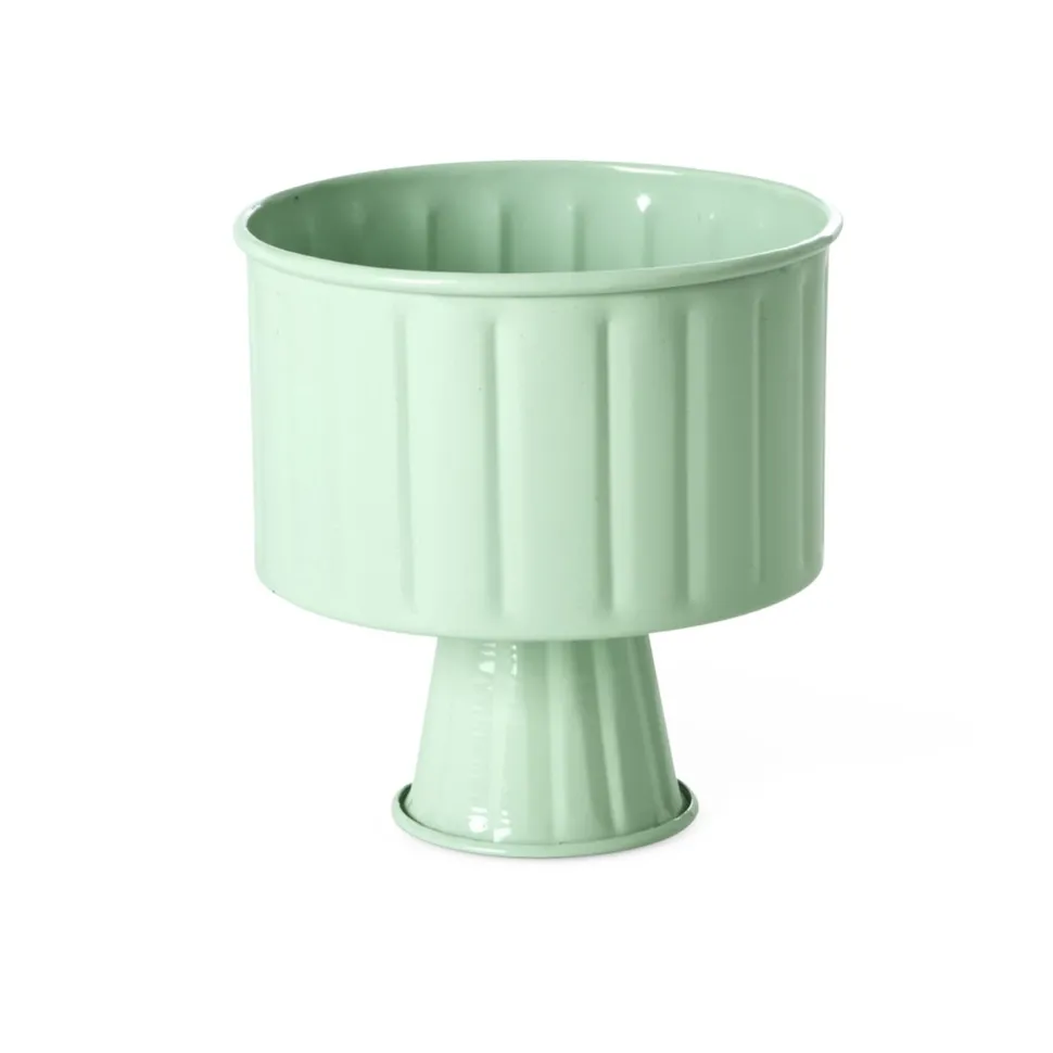 RICE Eisen Blumentopf Hellgrün auf Sockel
