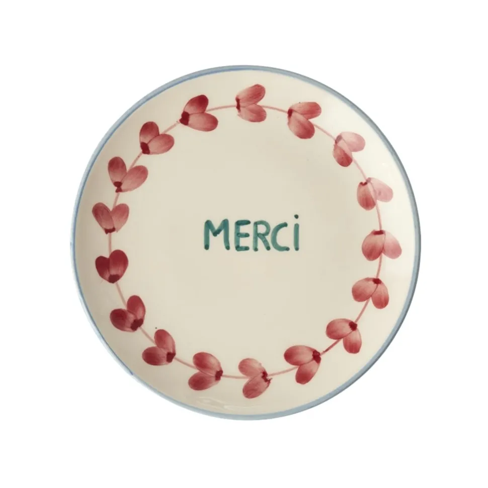 RICE Keramik Kuchenteller Handgemalt MERCI