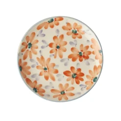RICE Keramik Kuchenteller mit Handgemalten Blumen Orange