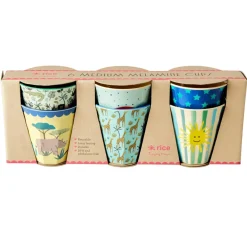 RICE Melamin Becher 6er-Set Funky Prints Blau