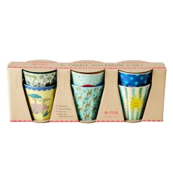 RICE Melamin Becher 6er-Set Funky Prints Blau