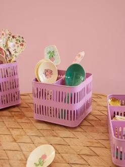 RICE Metall Korb quadratisch pink