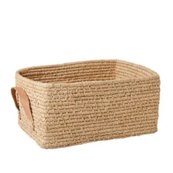 RICE Rechteckiger Korb mit Lederhenkeln