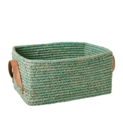 RICE Rechteckiger Korb mit Lederhenkeln