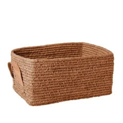 RICE Rechteckiger Korb mit Lederhenkeln