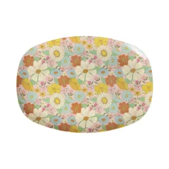 RICE Rechteckiger Teller aus Melamin Flower Power